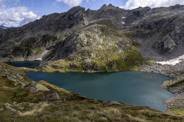 Lago Superiore and Lago di Sassola, behind Ticino mountains, Sambuco valley, Vale Sambuco, near