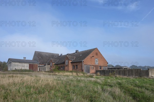 Empty cowshed of a former LPG of the former GDR, Mecklenburg-Vorpommern, Germany, Europe