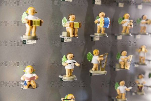 Various angel figurines in the Wendt & Kühn world in Grünhainichen, Erzgebirge, Saxony, Germany,