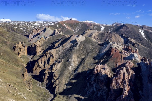 Colorful rock formations in the Valle Lunar, section of the Jeinimeni National Park, Patagonia,