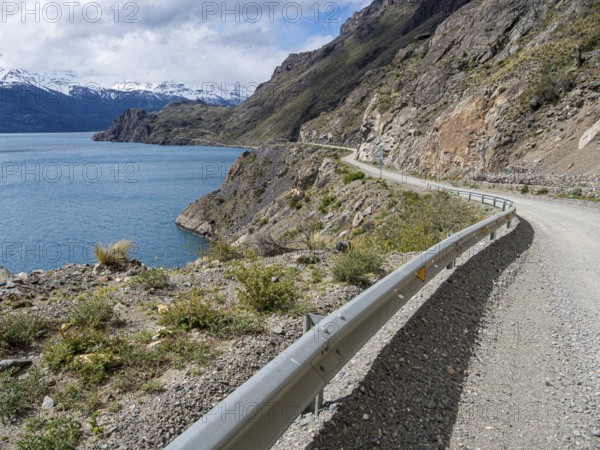 Road 265 along southern shore of lake Lago General Carrera, connecting the Carretera Austral with