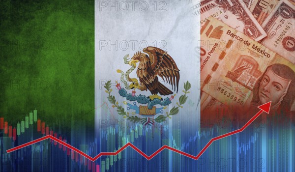 Mexico economy growth on financial graph. Financial graph of Mexican economic recovery