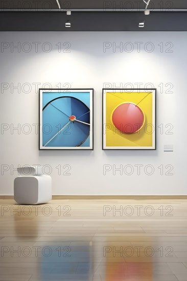 Art gallery with canvas and plastics in a 3D illustration, AI generated