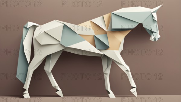 Abstract origami horse wallpaper illustration, AI generated