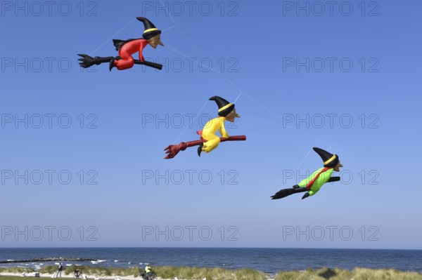 Kite festival, flying kites on Schönberg beach, Schleswig-Holstein, Germany, Europe