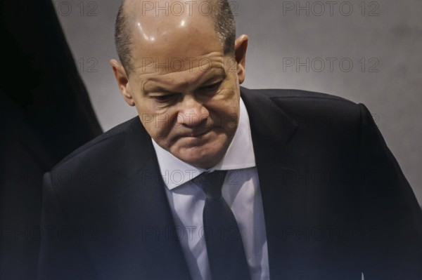 Olaf Scholz (SPD), Federal Chancellor, pictured in the plenary of the German Bundestag as part of