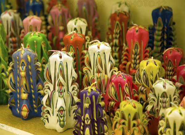 Unusual candles on display Guernsey Candles Centre, St Sampson, Guernsey, Europe