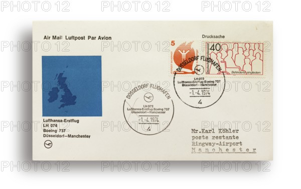 First flight letter, first flight cover, Lufthansa first flight LH074 with Boeing 737 from
