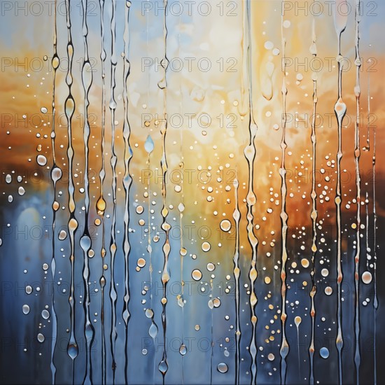 AI generated abstract painting of water droplets adorning a window in vibrant colors