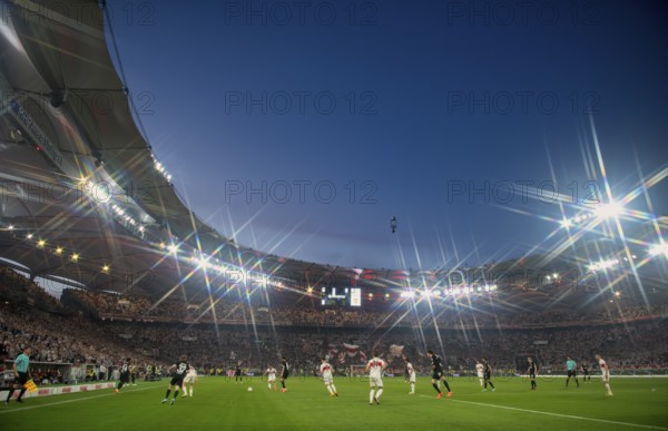 Overview, Bundesliga football match VfB Stuttgart vs Eintracht Frankfurt, sold out, floodlights,