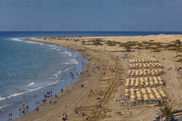 Beach of Playa des Ingles with the dunes of Maspalomas, Gran Canaria, Canary Islands, Spain, Playa