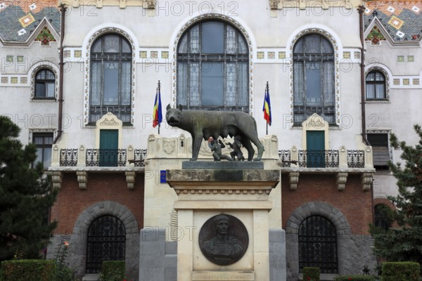 City of Targu Mures, in front of the prefecture stands a copy of the Roman Woelfin, at Piata