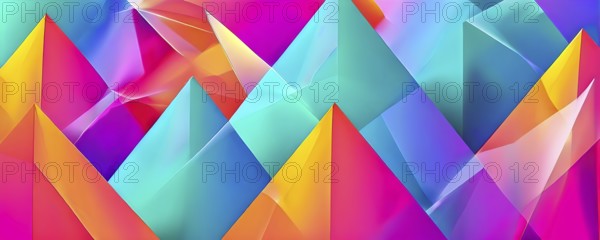Modern abstract cover template with vibrant perspective 3d geometric prism shapes, AI generated