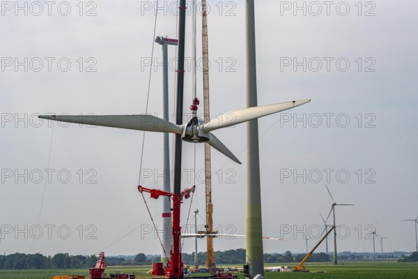 Dismantling of a wind power plant in a wind farm near Issum, 9 older wind turbines from the