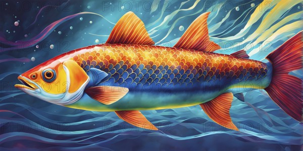 Illustration inspired by the fluid dynamics of a streamlined fish, AI generated
