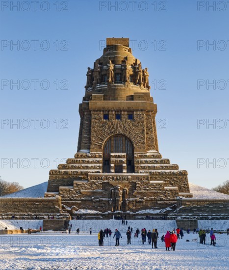 Monument to the Battle of the Nations on a winter's day with snow, Leipzig, Saxony, Germany, Europe