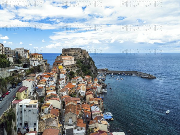 Scilla from a drone, Calabria, Italy, Europe