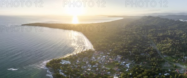 Aerial view, view of Cahuita National Park, coast and coastal landscape with forest, Punta Cahuita