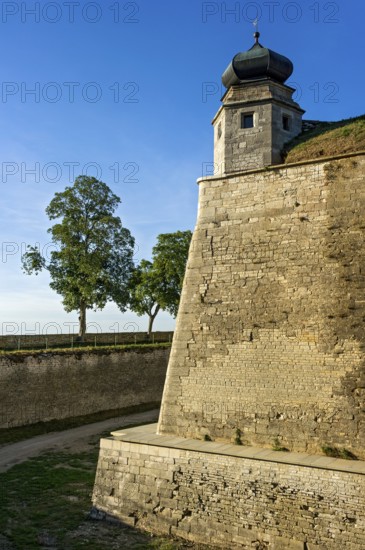 Guardhouse on fortress rampart, fortress wall with moat, bastion main guard, Wülzburg fortress,