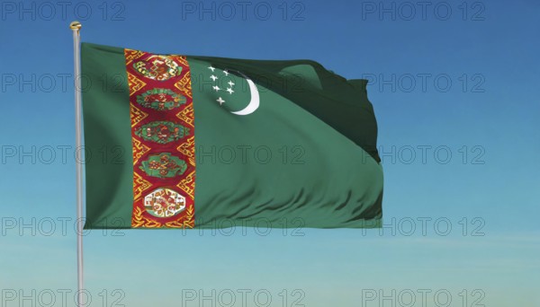 The flag of Turkmenistan flutters in the wind