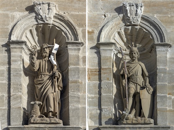 Sculptures, Saviour with the Lamb of God and St. George with the Dragon, at the parish church of