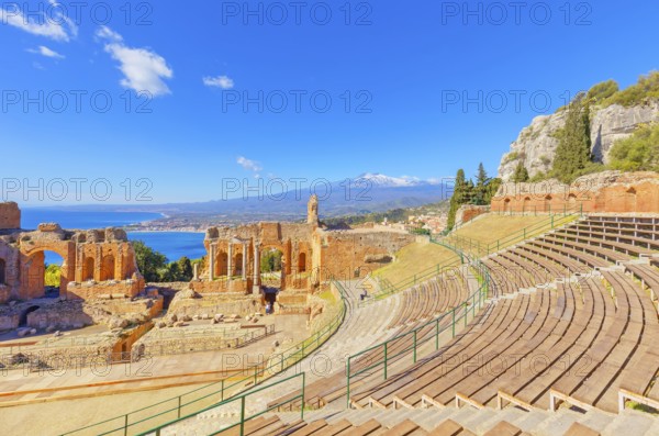The Greek theatre, Taormina, Sicily, Italy, Europe