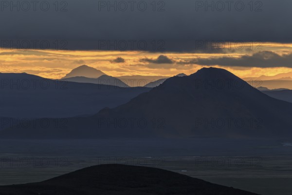 Volcanic mountain landscape, cloudy mood, summer, Myvatn, North Iceland, Iceland, Europe