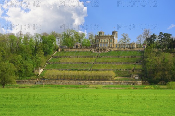 Lingners castle or Villa Stockhausen along the Elbe River, Dresden, Saxony, Germany, Europe