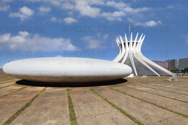 Roman Cathedral of Brasilia or Metropolitan Cathedral of Our Lady of Aparecida and oval baptistery,