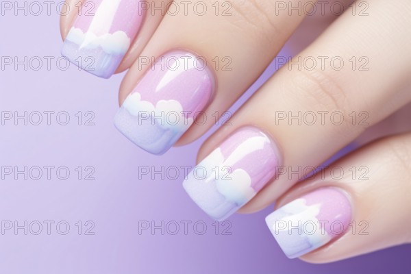 Pastel colored nail art design with clouds. KI generiert, generiert AI generated