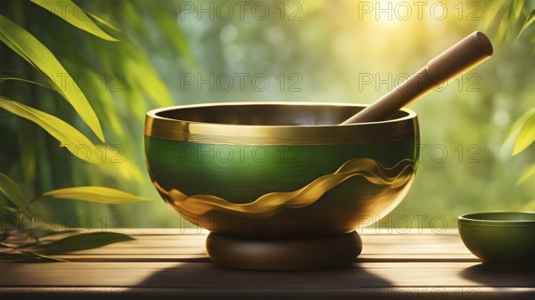 Tibetan singing bowl as Symbolic images for relaxation, AI generated