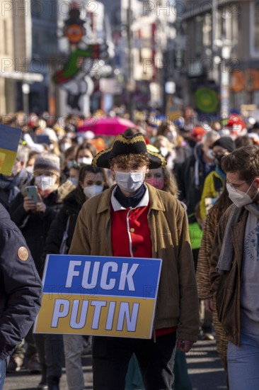 Peace demonstration against the war in Ukraine, instead of the Rose Monday parade in Cologne, with