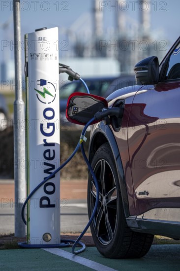 Electric car fast charging station, from the Dutch provider PowerGo, in the ferry harbour of