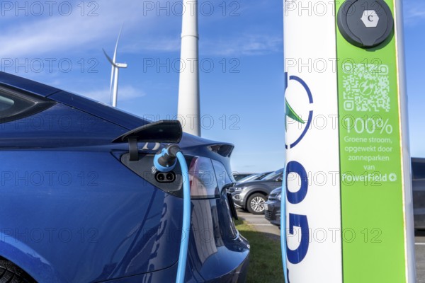 Electric car fast charging station, from the Dutch provider PowerGo, in the ferry harbour of