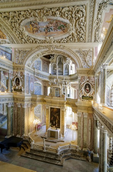 Chancel with the two-storey organ, baroque church, baroque castle church of St Trinitatis at