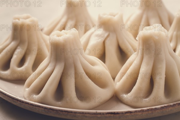 Traditional Georgian dish, Khinkali Kalakuri, on a marble table, selective focus, rustic, toned