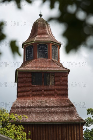 Tower of an old Swedish wooden church, church tower, old, wooden shingles, building, historical,