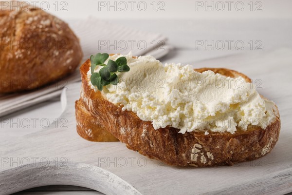 Sandwich, with cream cheese, homemade, on a cutting board, rustic style, no people, selective