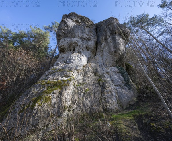 Climbing crags in Franconian Switzerland, Thuisbrunn, Upper Franconia, Bavaria, Germany, Europe