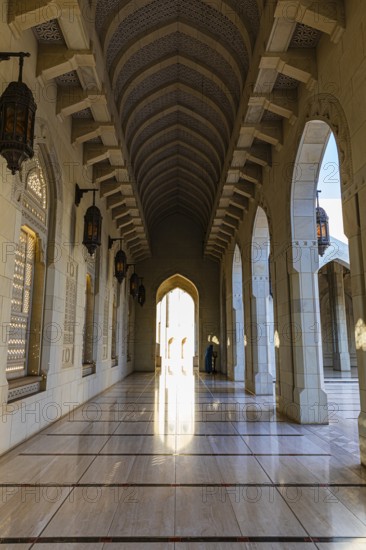 Arcades in the Sultan Qaboos Mosque, Muscat, Arabian Peninsula, Sultanate of Oman