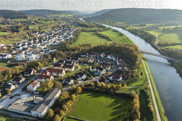 Village Berching, Main-Donau Kanal, aerial view, Berching, Bavaria, Germany, Europe