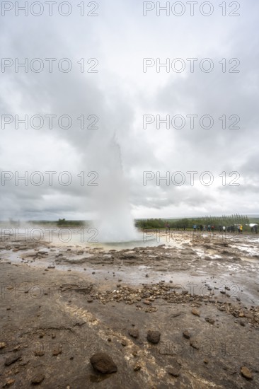 Eruption of the Strokkur geyser, Haukadalur geothermal field, Golden Circle, South Iceland,