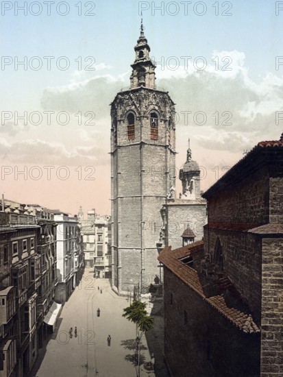 El Miguelete, Valencia, Spain, c. 1890, Historic, digitally restored reproduction from a 19th