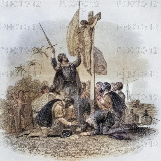 Columbus lands in the New World. Christopher Columbus, 1451-1506, Spanish explorer and discoverer