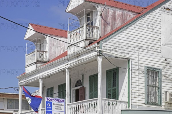 The old wooden Post Office in colonial style in Belize City, Caribbean, Central America