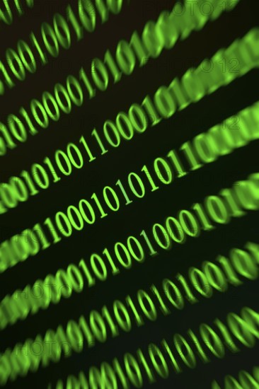 Digital green binary numbers with blurring, symbolises data stream effect