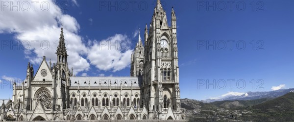 Cathedral Basilica of National Vow in historic center of Quito, Ecuador. Roman catholic church.