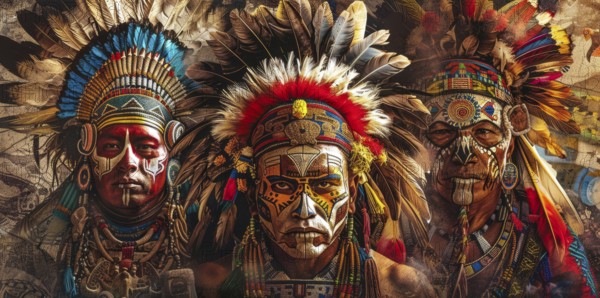 Indigenous people of Mexico and Yucatan dressed in colorful native clothes, AI generated