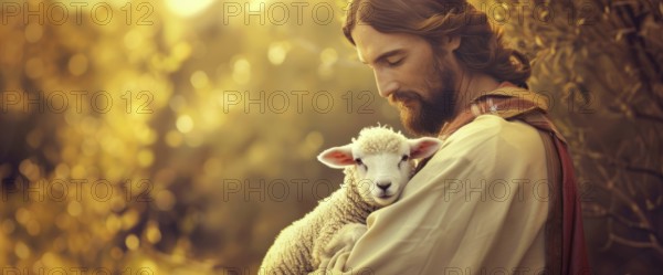 Jesus Christ holding a lamb, AI generated