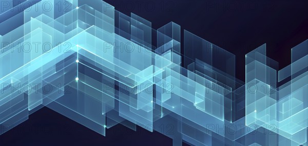 Layers of translucent squares moving in a synchronized flow, resembling dynamic data visualization,